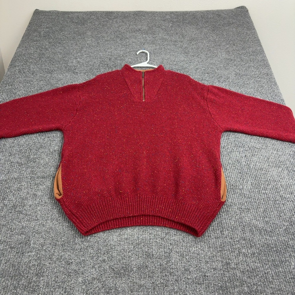Orvis Sweater Mens XL Red Wool Blend Quarter Zip Mock Neck Speckled Outdoor